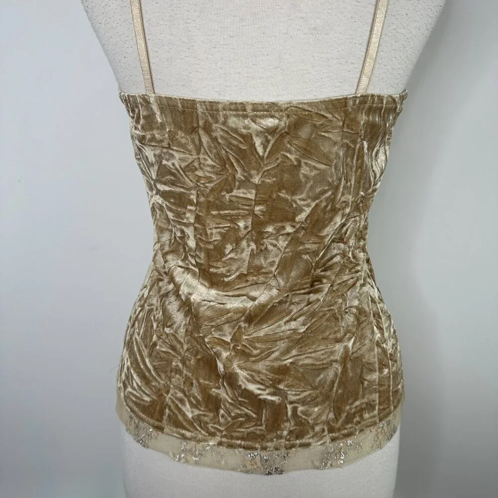 Byerwear Velvet Women's Size Large Gold Y2K Strap Stretch Tank Top